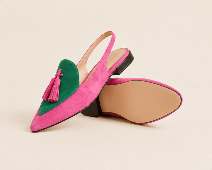 Tassel Slingback Flats - Pink Green
