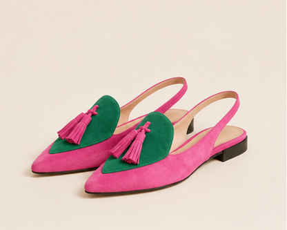 Tassel Slingback Flats - Pink Green