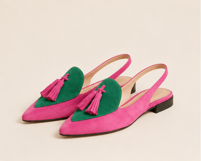 Tassel Slingback Flats - Pink Green
