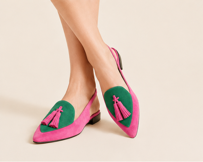 Tassel Slingback Flats - Pink Green