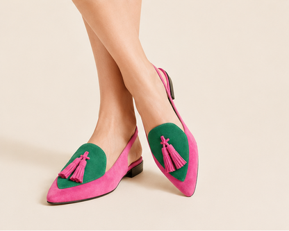 Tassel Slingback Flats - Pink Green