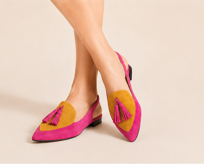 Tassel Slingback Flats - Pink Orange