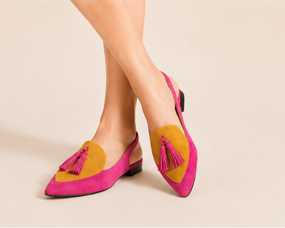 Tassel Slingback Flats - Pink Orange